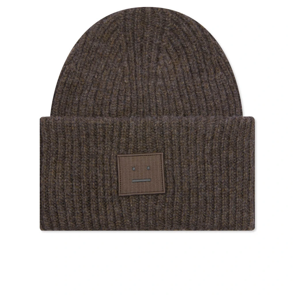 Acne Studios Face Logo Beanie - Grey/Brown 1 Acne Studios Face Logo Beanie - Grey/Brown