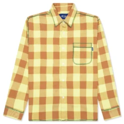 Contrast Stitch Flannel - Yellow/Brown