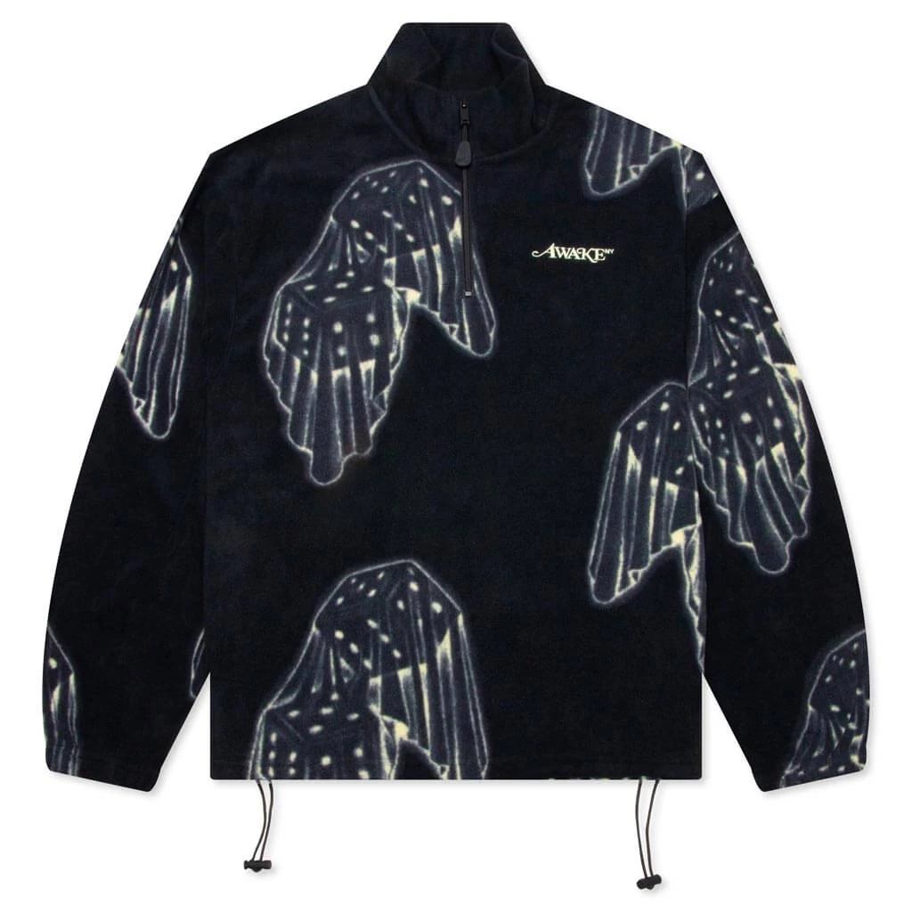 Dice Print Fleece Quarter Zip Pullover - Black/Cream 1 Dice Print Fleece Quarter Zip Pullover - Black/Cream