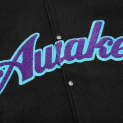 Melton Wool Chenille Logo Varsity Jacket - Charcoal -Urban Fashion Sales Awake NY Melton Wool Chenille Logo Varsity Jacket Charcoal AWK SP23 OT005 CHA 05 30 23 Feature VR 5