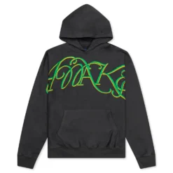 Script Oversized Embroidered Hoodie - Charcoal