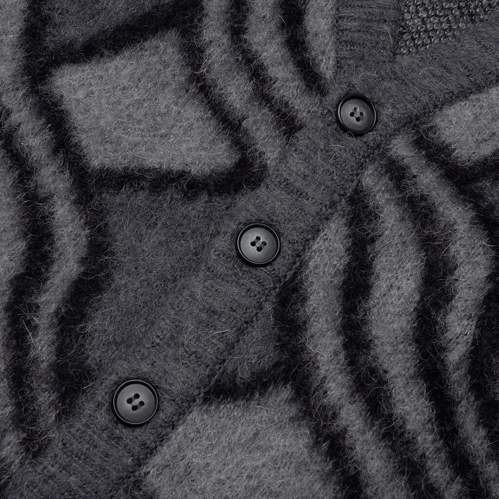 Wavy Jacquard Mohair Cardigan - Charcoal/Grey 4 Wavy Jacquard Mohair Cardigan - Charcoal/Grey - Image 4