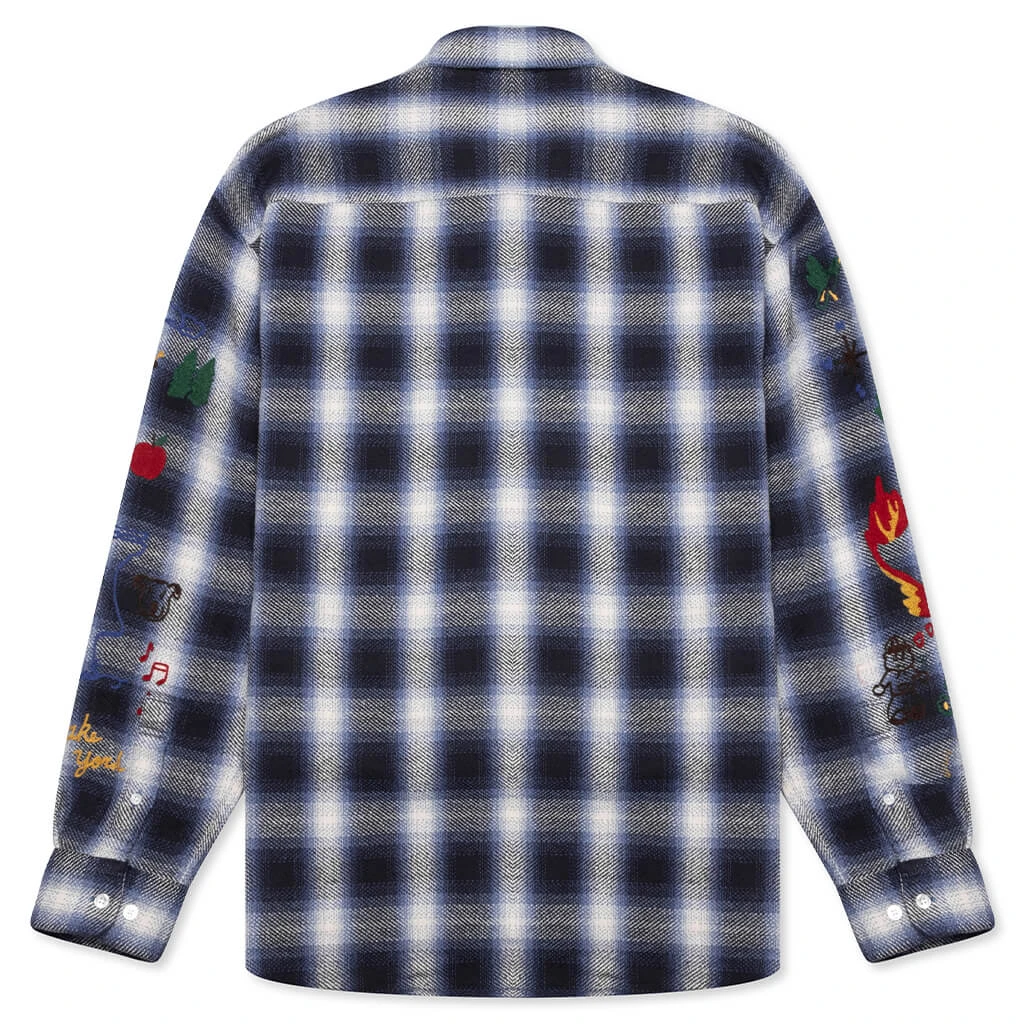 Awake Ombre Plaid Camp Flannel Shirt - Blue 2 Awake Ombre Plaid Camp Flannel Shirt - Blue - Image 2