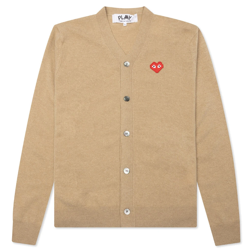 Comme Des Garcons PLAY X The Artist Invader Cardigan - Camel 1 Comme Des Garcons PLAY X The Artist Invader Cardigan - Camel