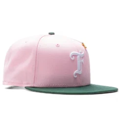 Feature X New Era Old English F Snapback Hat W/ Pin - Pink/Cilantro -Urban Fashion Sales Feature Old English F Snapback Pink Cilantro 70641365 06 16 22 Feature JP 4