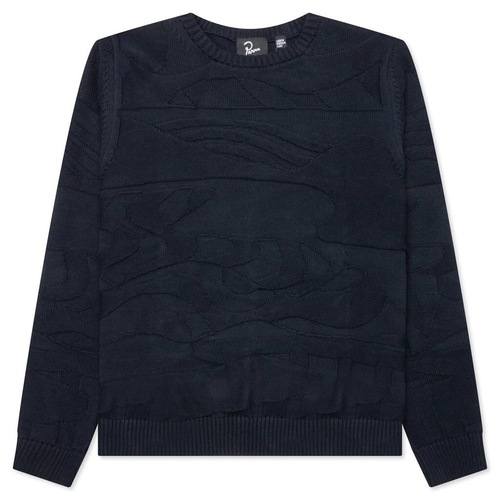 Landscaped Knitted Pullover - Navy Blue 1 Landscaped Knitted Pullover - Navy Blue