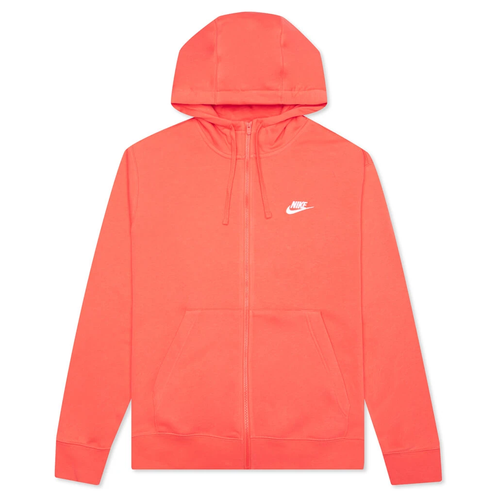 Nike Sportswear Club Fleece Full-Zip Hoodie - Magic Ember/White 1 Nike Sportswear Club Fleece Full-Zip Hoodie - Magic Ember/White