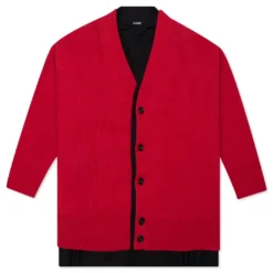 Raf Simons Big Ribbed Knit Cardigan With Fabric Lining - Red