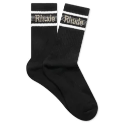 Rhude Logo Stripe Sport Socks - Black