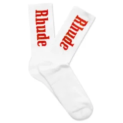 Rhude RH Vertical Logo Sock - White/Red