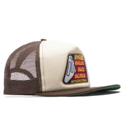 Rhude Race Series Washed Trucker Hat - Brown -Urban Fashion Sales Rhude Race Series Washed Trucker Hat Brown RHPF23HA110096721672 09 25 23 Feature VR 4