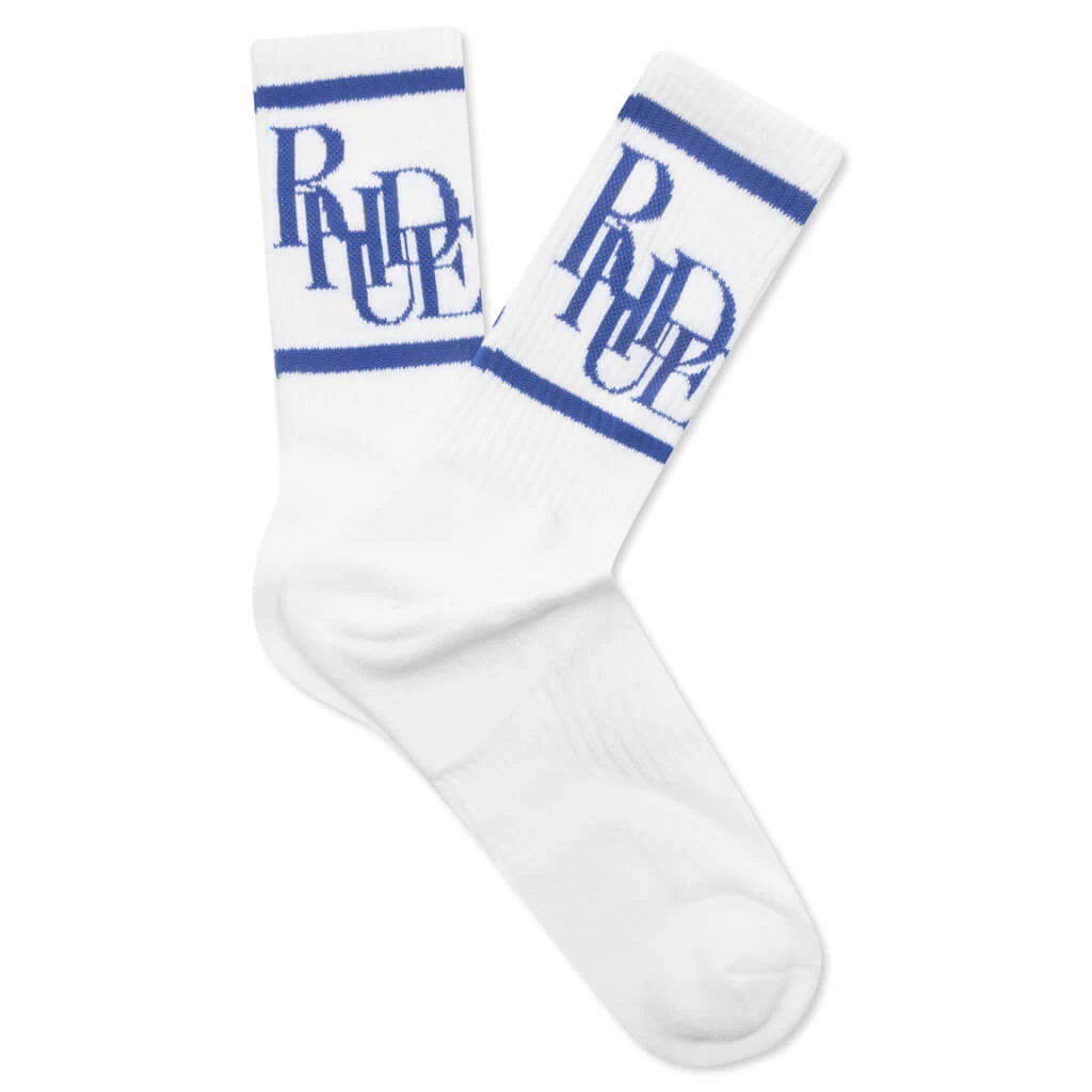 Rhude Scramble Logo Sock - White/Royal 1 Rhude Scramble Logo Sock - White/Royal
