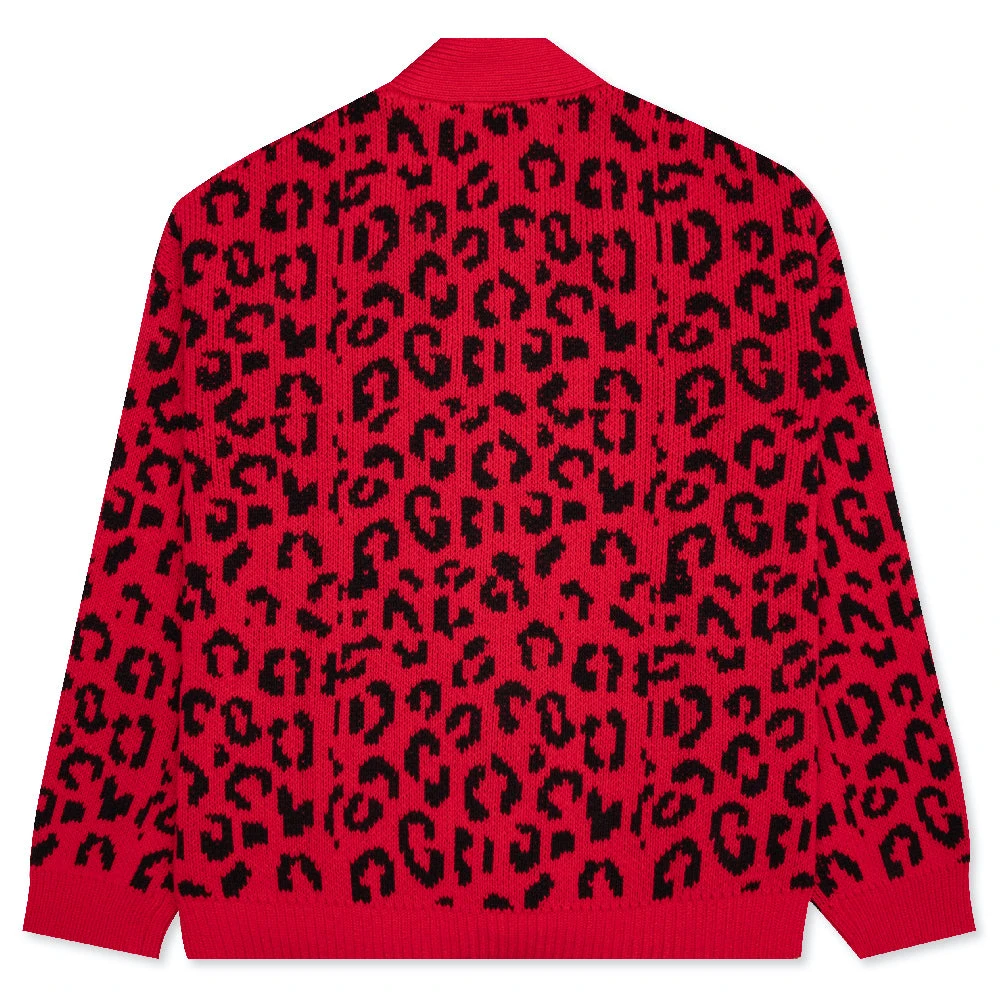 Leopard Cardigan Sweater - Red 2 Leopard Cardigan Sweater - Red - Image 2