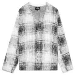 Stussy Hairy Plaid Cardigan - White