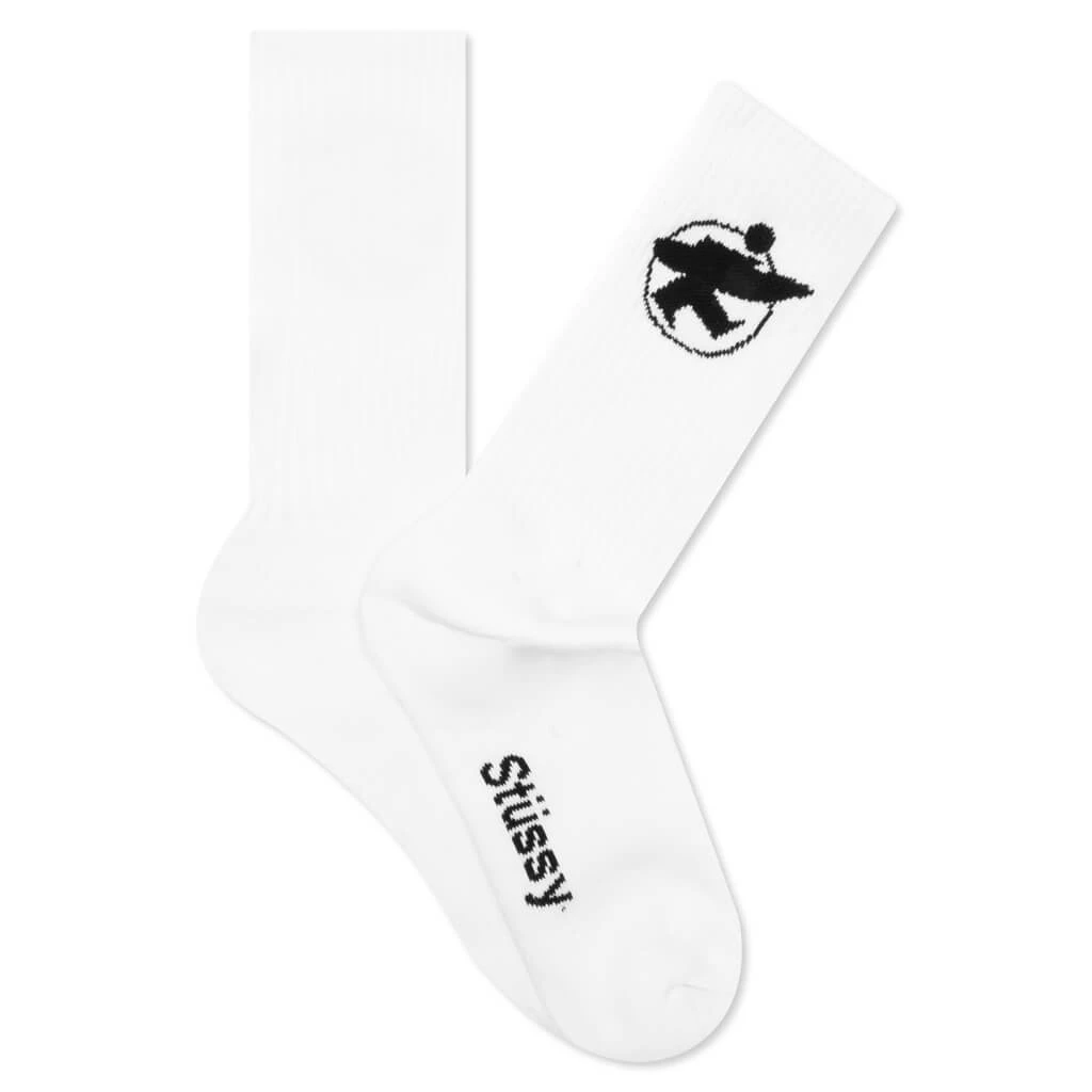 Stussy Surfman Crew Socks - White/Black 1 Stussy Surfman Crew Socks - White/Black