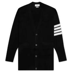Elongated Fine Merino Wool Cardigan - Black