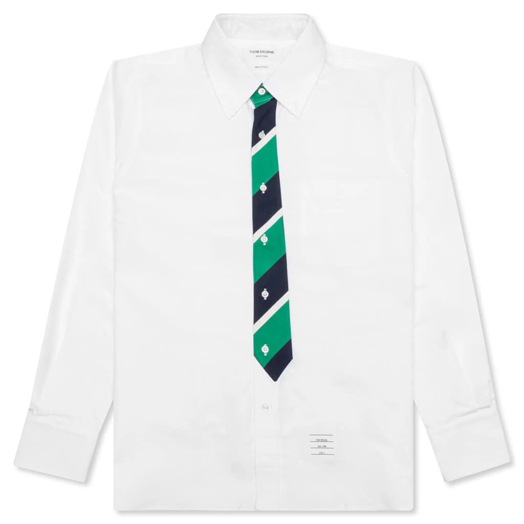 Straight Fit W/ Trompe L'oeil Silk Tie Shirt - White 1 Straight Fit W/ Trompe L'oeil Silk Tie Shirt - White