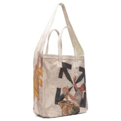 Pascal Vintage Canvas Tote Bag - Beige/Yellow -Urban Fashion Sales off white co virgil abloh pascal vintage canvas tote bag beigeyellow omna136f20fab0016118 os 3