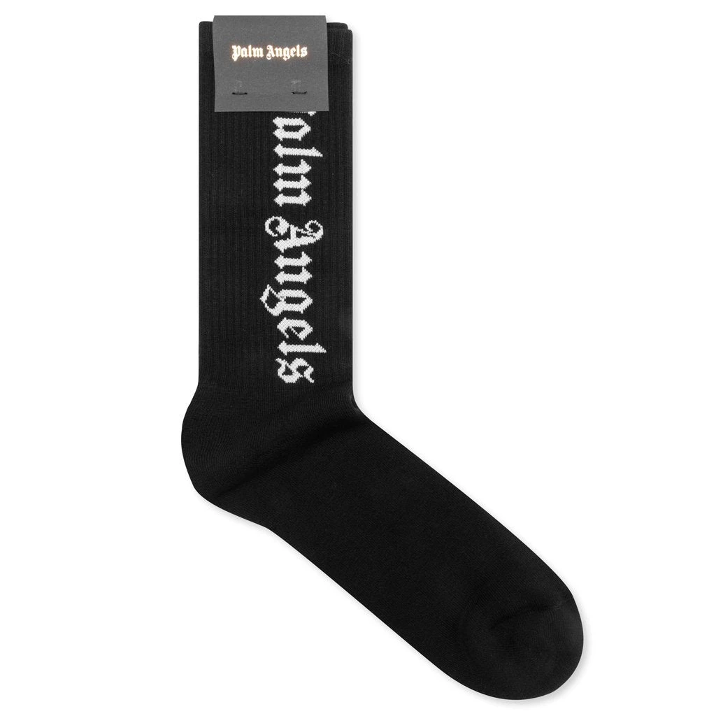 Palm Angels Gothic Logo Socks - Black/White 1 Palm Angels Gothic Logo Socks - Black/White